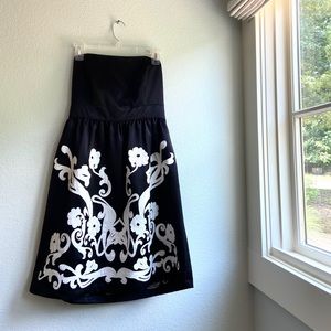 WHBM Elegant Black and White Satin Strapless Dress